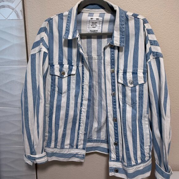 PULL&BEAR Striped Jean Jacket - Picture 1 of 3
